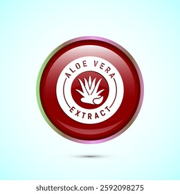 Aloe vera extract icon design illustration. Aloe vera badge label for product packaging, Red color round button design