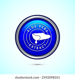 Aloe vera extract icon design illustration. Aloe vera badge label for product packaging, Blue color round button design