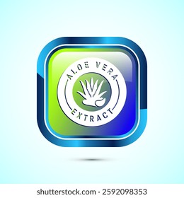 Aloe vera extract icon design illustration. Aloe vera badge label for product packaging, Glossy square button design