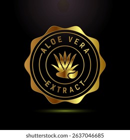 Aloe vera extract icon design illustration. Aloe vera badge label in gold color style