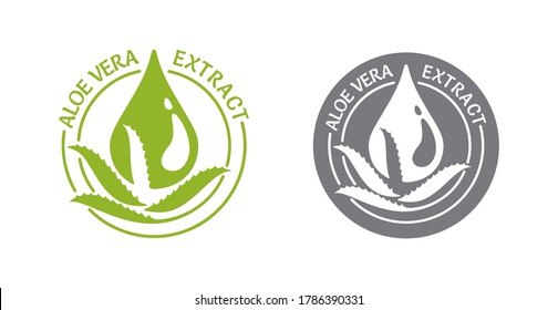 Aloe Vera extract icon - leaves with drop - isolated vector stamp for skin care - cosmetics or pharmaceutical products