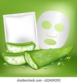 Aloe Vera Face Mask And Blank Package. Vector Illustration