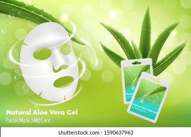 Aloe vera facial mask vector advertising poster template. Natural aloe vera face mask beauty and skin care product brand promotion.