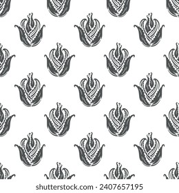 Aloe Vera Flower Seamless Vector Pattern. Succulent Plant. Medicinal plants background. Great for packaging design of Cosmetic and medicines products 