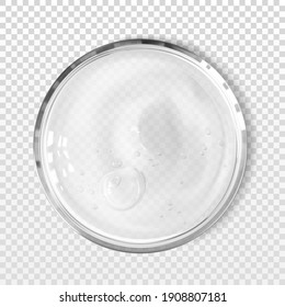 Aloe vera gel in petri dish isolated realistic vector illustration. Concept cosmetic skincare laboratory tests and research. Clear transparent  cosmetic texture