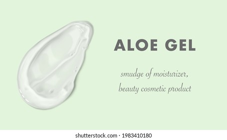 Aloe vera gel smear isolated 3d realistic vector illustration. Concept natural moisturizing facial skin care product on pastel green background