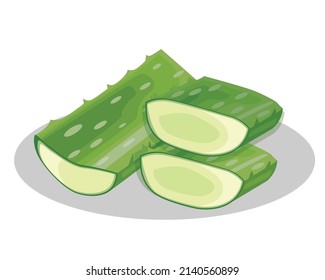Aloe vera herb with slice and cut in half