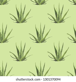 aloe vera herbal fresh green seamless pattern home garden and natural cosmetics