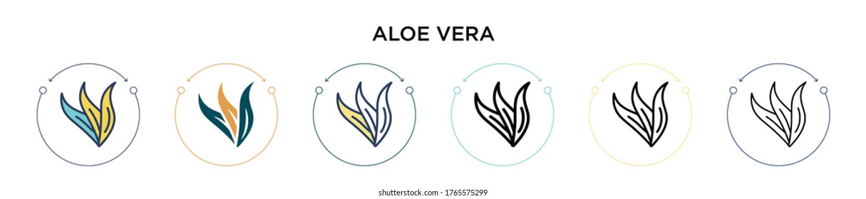 Icono de Aloe vera en estilo relleno, delgado, contorno y trazo. Ilustración vectorial de dos iconos vectoriales de aloe vera de color y negro se puede usar para móviles, ui, web