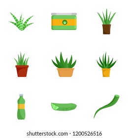 Aloe vera icon set. Flat set of 9 aloe vera vector icons for web design