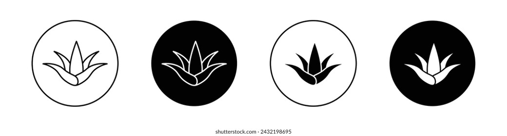 Aloe Vera Icon Set. Plant agave medical vector symbol in a black filled and outlined style. Soothing Remedy Sign.