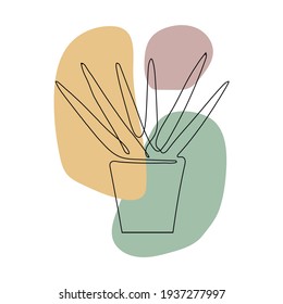 Aloe vera isolated on white background. Continuous one line drawing. Modern minimalism. Colored Spots .Vector illustration in line art style