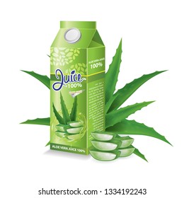 Aloe vera juice box package vector illustration