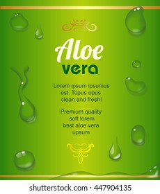 Aloe Vera juice drops elements on green fresh background realistic vector illustration