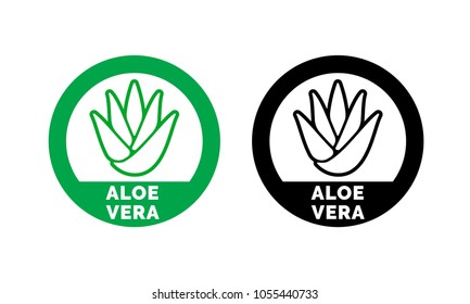 Aloe Vera label or green leaf icon for natural organic moisturizing gel and lotion. Aloe Vera leaf circle sign for skincare cosmetic design