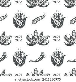 Aloe Vera Leaves Seamless Pattern. Succulent Plant. Medicinal plants background. Great for packaging design of Cosmetic or medicines products using aloe vera flower ingredients Design. Vector Graphics