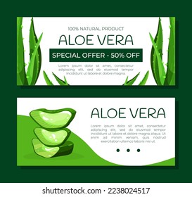 Aloe vera natural product landing page template set. Skin care cream, serum. Natural eco cosmetic special offer flyer, web page, mobie app interface vector illustration