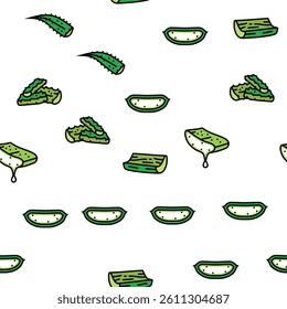 aloe vera nature green care vector seamless pattern thin line illustration
