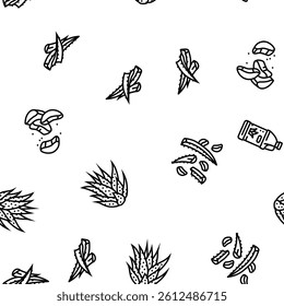 aloe vera nature green care vector seamless pattern thin line illustration