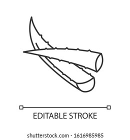 Aloe Vera Pixel Perfect Linear Icon. Cut Succulent Leaves. Sliced Cactus Thorns. Plant Sprouts. Thin Line Customizable Illustration. Contour Symbol. Vector Isolated Outline Drawing. Editable Stroke