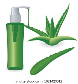 Aloe vera plant and a bottle of gel  isolated on a white background