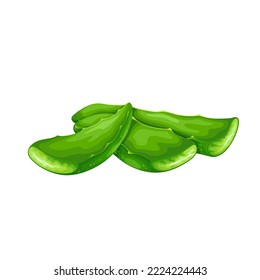 Aloe vera plant cut in fresh slices vector illustration. Cartoon isolated pile of aloe leaves, green herbal pieces for making gel, beauty cosmetics and skincare products, natural therapy of health