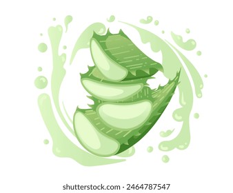 Aloe-Vera-Pflanze mit fließender grüner Aloe-Saft-Vektorillustration auf weißem Hintergrund