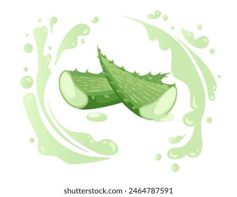 Aloe-Vera-Pflanze mit fließender grüner Aloe-Saft-Vektorillustration auf weißem Hintergrund