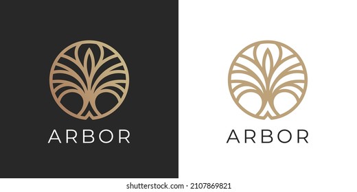 Aloe Vera Plant Logo. Abstract Arbor Tree Line Icon. Concept Eco Nature Symbol. Vector Illustration.