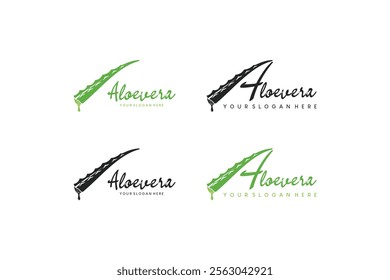 Aloe vera plant logo design vector template with natural fresh green leaves with letter A concept