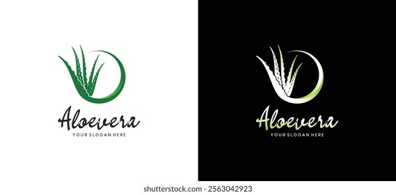 Aloe vera plant logo design vector template with natural fresh green leaves