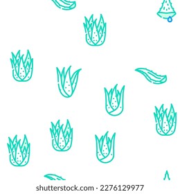 aloe vera plant nature green leaf vector seamless pattern thin line illustration