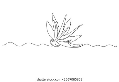 Planta de aloe vera en una maceta Arte de línea continua, planta de aloe vera en arte de línea única, hojas de aloe vera en un dibujo de línea continua