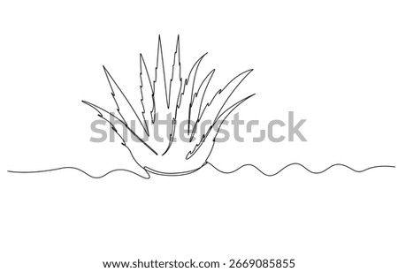 Aloe Vera Plant in a Pot Continuous Line Art, Aloe Vera Plant in Single Line Art, Aloe vera leaves in a continuous line drawing