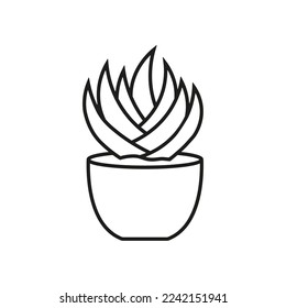 Aloe vera plant in pot icon. Vector. Line style.