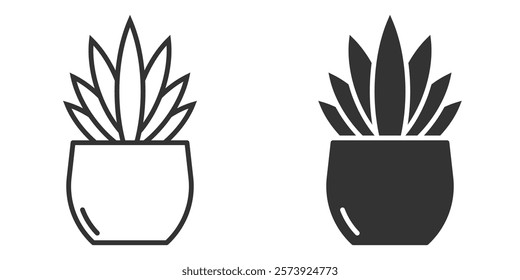 Aloe vera plant in a pot icon, available in outline and solid styles.