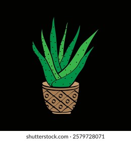 Aloe Vera Plant Vector Illustration. Green Succulent with Thick Leaves, Herbal Medicine, Natural Skincare, Beauty, Healing Plant, Houseplant, Isolated Clipart, Tropical Foliage Art design.