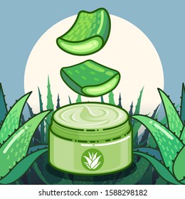 Aloe vera plant vector and product packaging flat design illustration