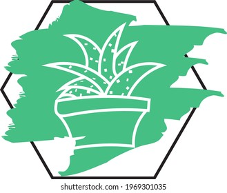 Aloe vera in a pot, icon illustration, vector on white background