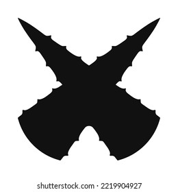 Aloe vera rounded crossed leaves icon. Two black succulents displaying thorny edges. Isolated on a white background.