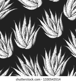 Aloe vera seamless pattern. Hand drawn vector illustration. Sketch design.