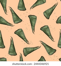 Aloe vera seamless pattern. Aloe vera slices flying composition on white background. Skin care concept. Sliced leaves. Seamless illustration for printing on textiles, a blank for a designer