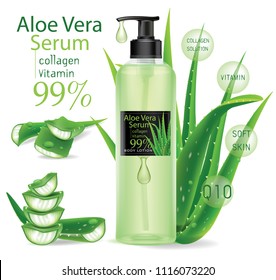 Aloe Vera Serum and Collagen Natural Extracts Vitamin for Skin Care Cosmetic Background Vector Concept .