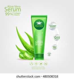 Aloe Vera Serum and Collagen Natural Extracts Vitamin for Skin Care Cosmetic Background Vector Concept .