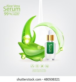 Aloe Vera Serum and Collagen Natural Extracts Vitamin for Skin Care Cosmetic Background Vector Concept .