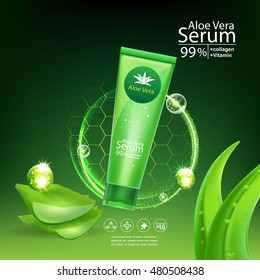 Aloe Vera Serum and Collagen Natural Extracts Vitamin for Skin Care Cosmetic Background Vector Concept .