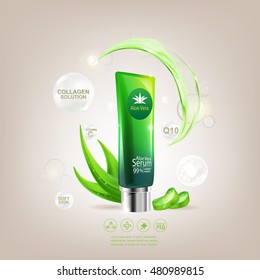 Aloe Vera Serum and Collagen Natural Extracts Vitamin for Skin Care Cosmetic Background Vector Concept .