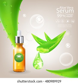 Aloe Vera Serum and Collagen Natural Extracts Vitamin for Skin Care Cosmetic Background Vector Concept .