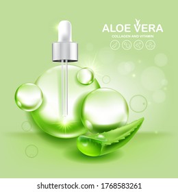 Aloe Vera Serum and Collagen Vitamin Background Vector for Skin Care Cosmetic Products.