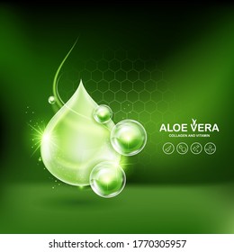 Vector de fondo de vitamina aloe vera y colágeno para productos cosméticos de cuidado de la piel.